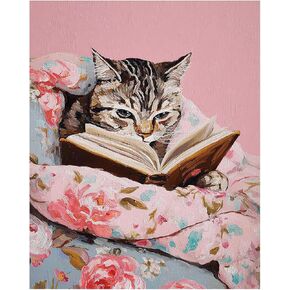 RLTXBUK Tabby Cat Reading Book Paint by Numbers Kit for Adults Beginners Kids 4-12, Cat and Book Lovers Gifts DIY Oil Painting Kits on Canvas Framed for Home Kids Room Apartment Decor 16x20 in in Kuwait