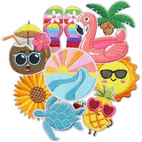 9PCS Hawaii Summer Iron on Patches, Cartoon Cute Turtle Coconut Sun Embroidered Repair Patches for Clothes, Custom Swan Applique for Hats, Jeans, Jackets, Bags, Backpacks, Dress, Shoes in Kuwait