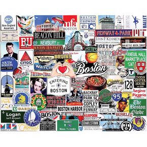 White Mountain 1000 Piece Jigsaw Puzzle Boston State Collage Puzzles with Large Pieces Gift for Adults and Family 24x30 - I Love Boston in Saudi Arabia