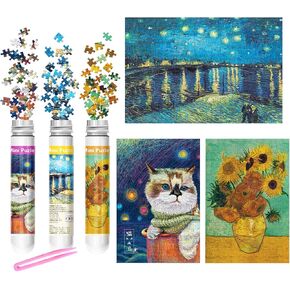 234-Piece Mini Puzzles for Adults & Kids, 6" x 4" Small Puzzles - 3 Pack Starry Night Astronaut Dusk Village Theo Klein Capsule Tube in Kuwait