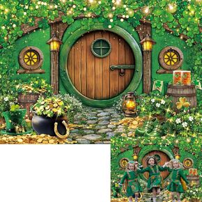 Happy St. Patrick's Day Backdrop Wooden House Saint Patricks Day Photoshoot Background Glitter Lucky Irish Shamrock Gold Coins St Patricks Day Party Decor Banner Booth Props (7x5FT(82 x 59 inch)) in Kuwait