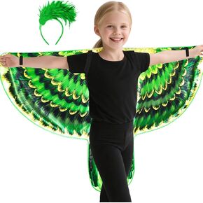 زي الببغاء بأجنحة الطيور على الوجهين وعصابة رأس للأطفال فستان ملابس ألعاب هدايا عيد الهالوين للفتيات والأولاد 3+ in Kuwait