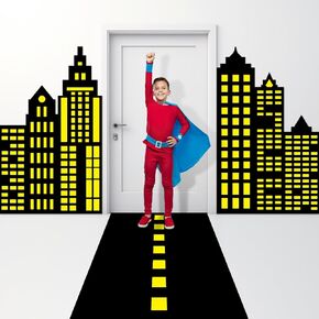 Comic Hero Party Door Cover Banners Super Theme Hero Birthday Party Road Decoration Cityscape-Themed Door Hanging Backdrop Comic Theme Photo Props Background for Kids Birthday Parties Supplies in Saudi Arabia