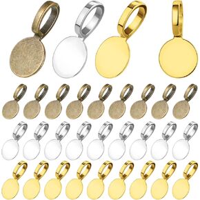 150 Pcs Bails for Jewelry Making Glue on Flat Pad Bails Round Pendants Charms Connector Hanger Glue on Pendant Bail for Pendants DIY Craft Jewelry Making Accessories (Gold, Silver, Bronz) in Saudi Arabia