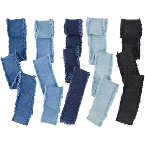 SUPERFINDINGS 5 Rolls 9.3 Yards Denim Blue Ribbon Fringes 4cm Wide Fabric Ribbon Wrapping Frayed Cotton Jean Fabric for Gifts Wrapping Hair Sewing Weddding Decor in Saudi Arabia