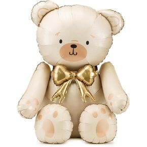 Giant Teddy Bear Foil Balloon PartyDeco 29.5x33 Inch – Cute Cream Bear Balloons with Gold Bow for Baby Shower, Birthday Kids, Gender Reveal Neutral Party Decor in Saudi Arabia