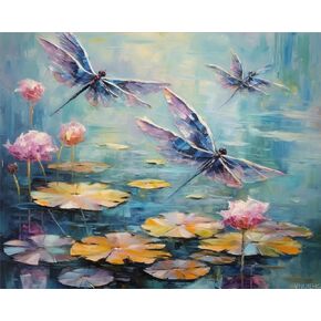 VNUIEHG Dragonfly Paint by Numbers Kit for Adults, Landscape Paint by Number on Canvas, Scenery Digital Oil Painting Kits Suitable for Home Wall Decoration Gift 16"x20" in Kuwait