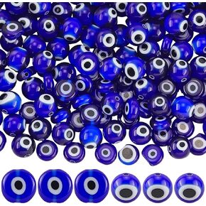 1 صندوق 3 أنماط 6 مم 8 مم 10 مم أزرق داكن عين الشر الخرز الزجاجي مع ثقوب مسطحة مستديرة متنوعة الحجم عيون فاصل تركي خرزة فضفاضة لصنع المجوهرات سوار قلادة DIY الحرفية العرض in Kuwait