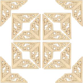4Pcs Wood Carved Applique and Onlays 4.7 Inch Wooden Corner Decorative Appliques DIY Unpainted Carving Decals Mouldings Trim Decal for Home Decor Furniture Cabinet Wall Dressers Deoration in Saudi Arabia