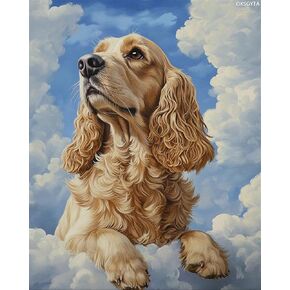 مجموعة الطلاء بالأرقام من OKSGYTA للبالغين المبتدئين، مجموعة طلاء للبالغين من Cocker Spaniel حسب الأرقام على القماش بدون إطار، طلاء زيت أكريليك لطيف على شكل سحابة السماء بالأرقام لهدية ديكور المنزل مقاس 16 × 20 بوصة in Kuwait