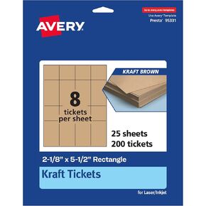 تذاكر مستطيلة قابلة للطباعة من Avery، مقاس 2-1/8 بوصة × 5-1/2 بوصة، بطاقات بنية كرافت، قابلة للطباعة بالليزر/النافثة للحبر، 200 إجماليًا in Kuwait