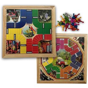 Generic PARQUES MAGNETICO Columbiano - Doble Cara - de 4 a 6 jugadores - لعبة Parcheesi Board 4 و6 لاعبين - Juego de Mesa - Parchis - Ludo - Tema con ilustraciones Columbianas.، كبير، خشبي in Kuwait