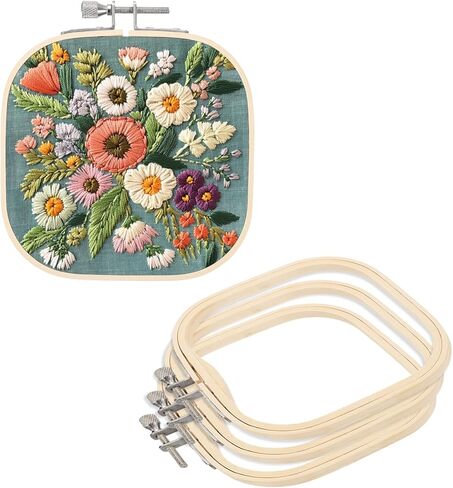 PATIKIL 4 Pieces 5.1" x 5.1" Square Embroidery Hoops, Adjustable Bamboo Cross Stitch Hoops Ring Embroidery Frame Punch Needle Hoop for Sewing, Needlework, DIY Sewing Craft Decoration in Saudi Arabia