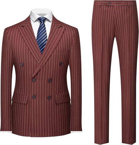 MOGU Mens Double Breasted Pinstripe Suit 2 Piece Slim Fit Tuxedo Formal Jacket and Pants for Business Wedding Prom in Saudi Arabia