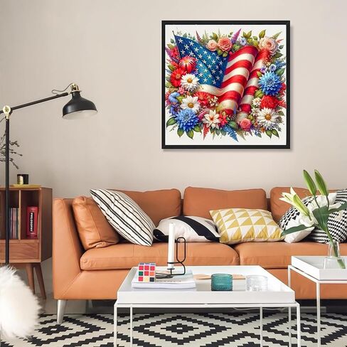 KTHOFCY 5D DIY Diamond Painting Kits for Adults, US Flag Independence Day Full Drill Embroidery Cross Stitch Crystal Rhinestone Paintings Pictures Arts Wall Decor Painting Dots Kits 13.7X13.7 inch in Saudi Arabia