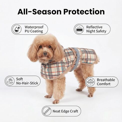 Dog Raincoat, Waterproof Windproof Reflective Jacket, Full-Body Coverage for Small Dogs 6-11 lbs 3-5 kg,Beige in Saudi Arabia