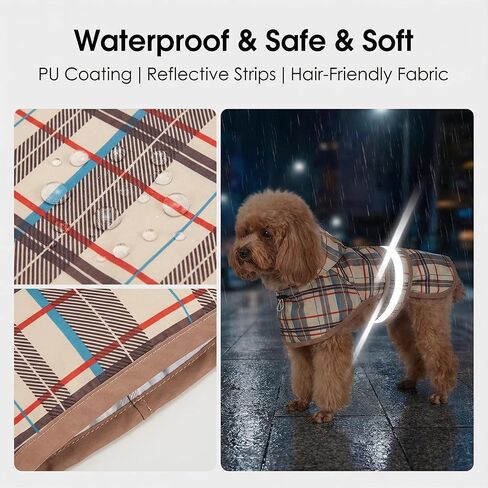 Dog Raincoat, Waterproof Windproof Reflective Jacket, Full-Body Coverage for Small Dogs 6-11 lbs 3-5 kg,Beige in Saudi Arabia