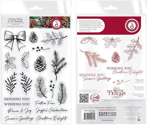 Tonic Studios Timeless Tidings Stamp Set - 5531e | Traditional Holiday Crafting Stamps | 6" x 8" | 20 Clear Photopolymer Stamps in Saudi Arabia