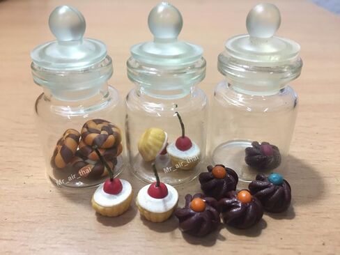 3 قطعة طعام مصغر شوكولاتة كوكي كيك حلوى بيت الدمى دونات في زجاجة صغيرة من الزجاج الشفاف طعام الفواكه #MF040 in Kuwait