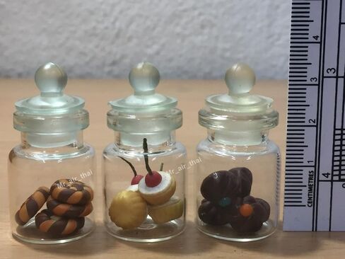 3 قطعة طعام مصغر شوكولاتة كوكي كيك حلوى بيت الدمى دونات في زجاجة صغيرة من الزجاج الشفاف طعام الفواكه #MF040 in Kuwait