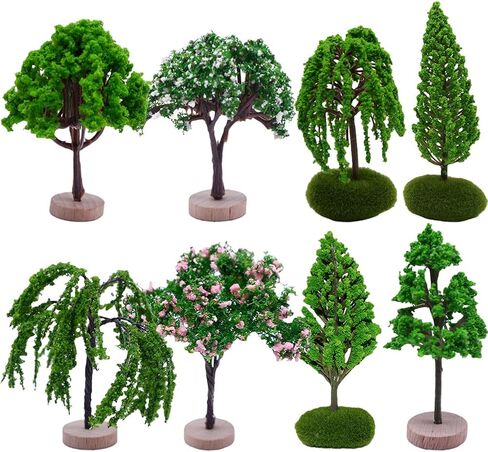 HOMSFOU Realistic Tree Model 8Pcs Miniature Architectural Model Trees for Sand Table Layout Mini Landscape Decor Train Track Scene Design 1.96X1.96X3.54In in Saudi Arabia