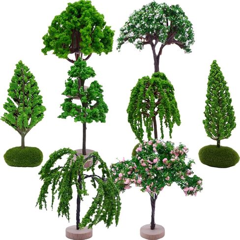 HOMSFOU Realistic Tree Model 8Pcs Miniature Architectural Model Trees for Sand Table Layout Mini Landscape Decor Train Track Scene Design 1.96X1.96X3.54In in Saudi Arabia