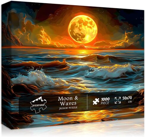 Ocean Moon Puzzles for Adults 1000 Pieces, Nature Art Landscape Jigsaw Puzzles with Mystery Full Moon, Colorful Magic Moonlight Sea Wave Themed Puzzle Scenery, Hard Impossible Challenging for Adults in Saudi Arabia