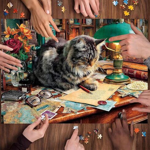 500 Piece Puzzle for Adults – Valentine’s Day Romantic Rose Cat with Green Desk Lamp and Love Letter Jigsaw Puzzle, Challenging Perfect for Game Nights, 20.5 X 15 in in Kuwait