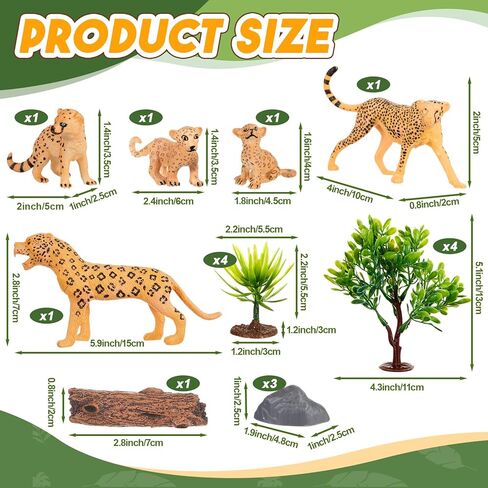 17 Pcs Cheetah Cake Toppers Safari Animals Cake Decorations Include Cheetah Figurines Leaf Stone and Tree Stump Safari Cheetahs Themed Decor for Birthday Party Baby Shower Supplies in Saudi Arabia