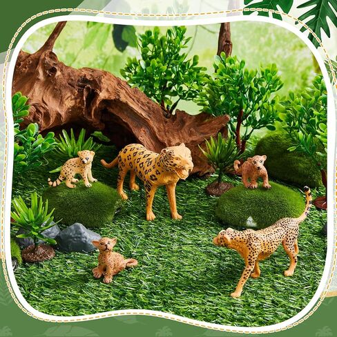 17 Pcs Cheetah Cake Toppers Safari Animals Cake Decorations Include Cheetah Figurines Leaf Stone and Tree Stump Safari Cheetahs Themed Decor for Birthday Party Baby Shower Supplies in Saudi Arabia