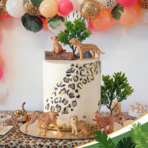 17 Pcs Cheetah Cake Toppers Safari Animals Cake Decorations Include Cheetah Figurines Leaf Stone and Tree Stump Safari Cheetahs Themed Decor for Birthday Party Baby Shower Supplies in Saudi Arabia