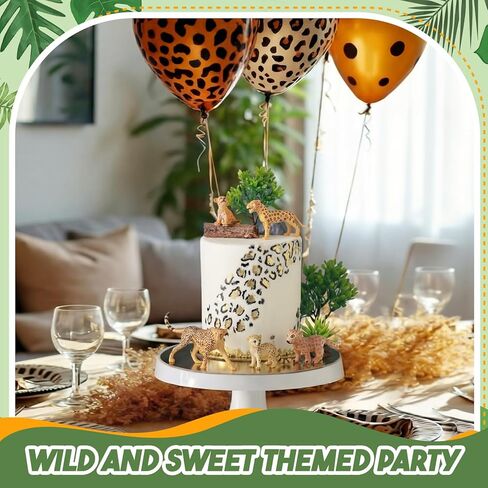 17 Pcs Cheetah Cake Toppers Safari Animals Cake Decorations Include Cheetah Figurines Leaf Stone and Tree Stump Safari Cheetahs Themed Decor for Birthday Party Baby Shower Supplies in Saudi Arabia