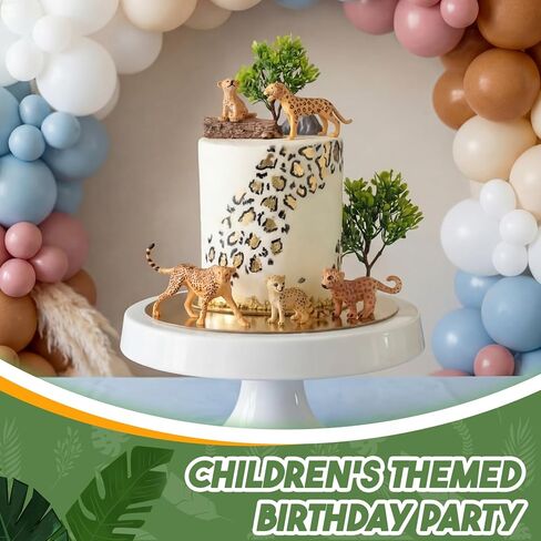 17 Pcs Cheetah Cake Toppers Safari Animals Cake Decorations Include Cheetah Figurines Leaf Stone and Tree Stump Safari Cheetahs Themed Decor for Birthday Party Baby Shower Supplies in Saudi Arabia