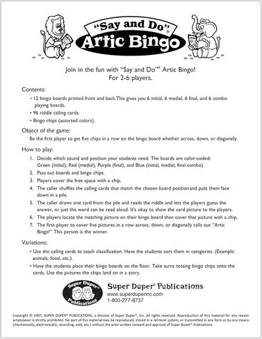 Super Duper Publications | Say and Do® Artic Bingo Sound Game Letter “R" | Speech Therapy - Articulation | Educational Learning Resource for Children in Saudi Arabia