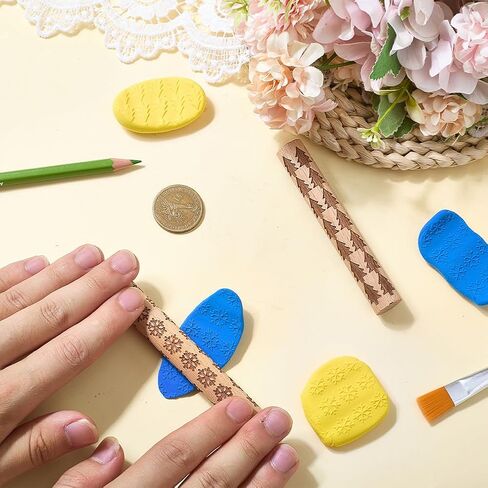CREATCABIN 2 Pcs Clay Texture Rollers Clay Modeling Pattern Rollers Kit Pine Tree Snowflake Pattern Textured Rolling Pins for Modeling Ceramics Pottery Painting Handmade Craft Art DIY 3.94 Inch in Saudi Arabia