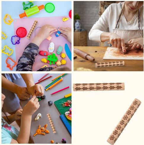 CREATCABIN 2 Pcs Clay Texture Rollers Clay Modeling Pattern Rollers Kit Pine Tree Snowflake Pattern Textured Rolling Pins for Modeling Ceramics Pottery Painting Handmade Craft Art DIY 3.94 Inch in Saudi Arabia