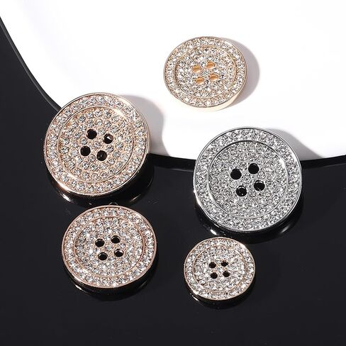 5Pcs Four Eye Luxury Alloy Rhinestone Decorated Round Sewing Buttons for Women's Coats Jackets Sweaters Blazers Clothing Accessories in Saudi Arabia