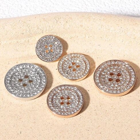 5Pcs Four Eye Luxury Alloy Rhinestone Decorated Round Sewing Buttons for Women's Coats Jackets Sweaters Blazers Clothing Accessories in Saudi Arabia