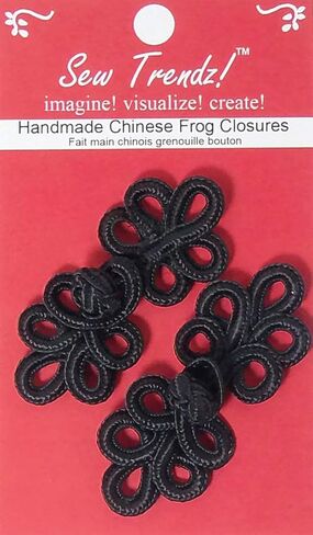 Chinese Frogs Closures Handmade Buttons Fasteners Hook & Eye Sewing Jackets Capes Shawls Renaissance Costumes -Black Color-Five Loops Design- 1.25" X 3"- 2 Pairs/Pack in Kuwait