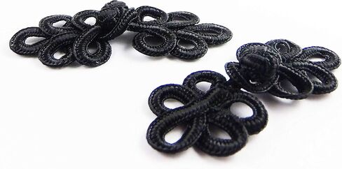 Chinese Frogs Closures Handmade Buttons Fasteners Hook & Eye Sewing Jackets Capes Shawls Renaissance Costumes -Black Color-Five Loops Design- 1.25" X 3"- 2 Pairs/Pack in Kuwait