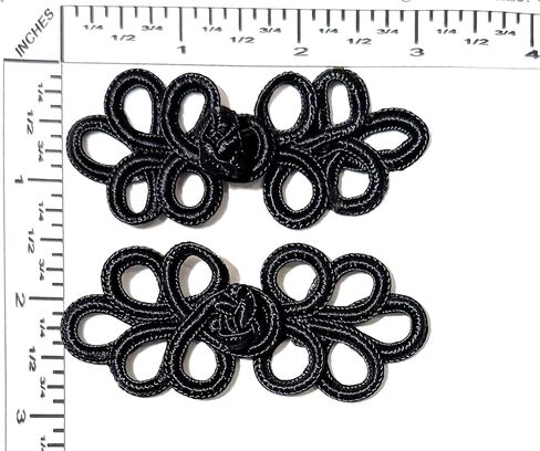 Chinese Frogs Closures Handmade Buttons Fasteners Hook & Eye Sewing Jackets Capes Shawls Renaissance Costumes -Black Color-Five Loops Design- 1.25" X 3"- 2 Pairs/Pack in Kuwait