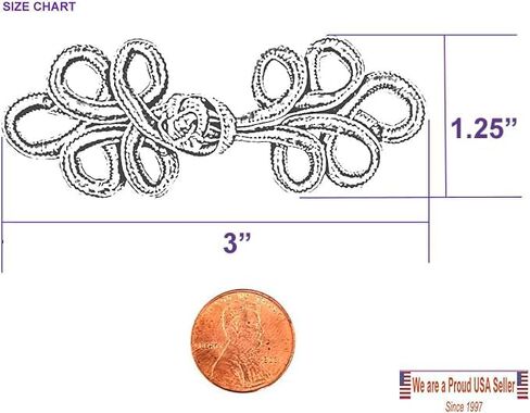 Chinese Frogs Closures Handmade Buttons Fasteners Hook & Eye Sewing Jackets Capes Shawls Renaissance Costumes -Black Color-Five Loops Design- 1.25" X 3"- 2 Pairs/Pack in Kuwait