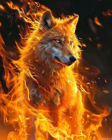 SVINOILER Handsome Wolf Paint by Numbers Brave Wolf in Fire DIY Painting by Number on Canvas Acylic Painting by Numbers for Adults and Beginner Modern Style Decor Burning 16x20 Inch in Saudi Arabia