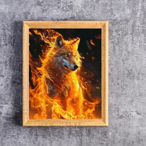 SVINOILER Handsome Wolf Paint by Numbers Brave Wolf in Fire DIY Painting by Number on Canvas Acylic Painting by Numbers for Adults and Beginner Modern Style Decor Burning 16x20 Inch in Saudi Arabia