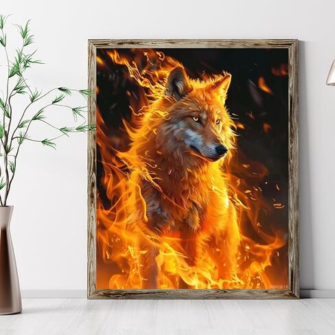 SVINOILER Handsome Wolf Paint by Numbers Brave Wolf in Fire DIY Painting by Number on Canvas Acylic Painting by Numbers for Adults and Beginner Modern Style Decor Burning 16x20 Inch in Saudi Arabia