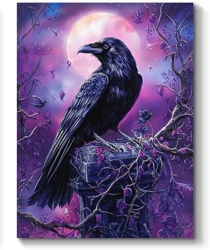 Gothic Black Raven Paint by Numbers Kit for Adults, 16"x20" Canvas Painting Kit for Beginners, Modern Aesthetic DIY Paint by Number on Canvas for Home Wall Decor 610 in Saudi Arabia