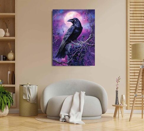 Gothic Black Raven Paint by Numbers Kit for Adults, 16"x20" Canvas Painting Kit for Beginners, Modern Aesthetic DIY Paint by Number on Canvas for Home Wall Decor 610 in Saudi Arabia