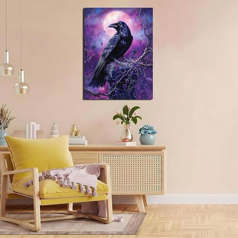 Gothic Black Raven Paint by Numbers Kit for Adults, 16"x20" Canvas Painting Kit for Beginners, Modern Aesthetic DIY Paint by Number on Canvas for Home Wall Decor 610 in Saudi Arabia