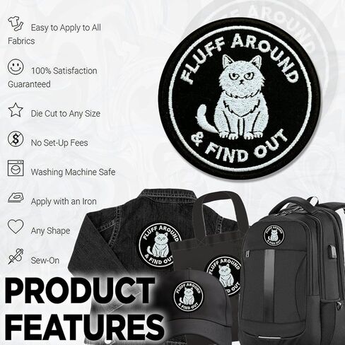 Fluff Around and Find Out Patch,3 Inches Sew On Iron On Sarcastic Cat Lover Embroidered Patches for Backpack, Jacket, Hat, Jeans DIY Uniform Gift for Men Women Kid Size 3 Inch in Saudi Arabia
