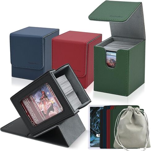 4 Pack MTG Card Deck Box, 1 Card Box with Display + 3 Commander Deck Box Fits 400+ Double-Sleeved Cards, Magnetic Closure Storage Box with 8 Dividers, 1 Dice Bag & 35PT Toploader for Sports Game Cards in Saudi Arabia